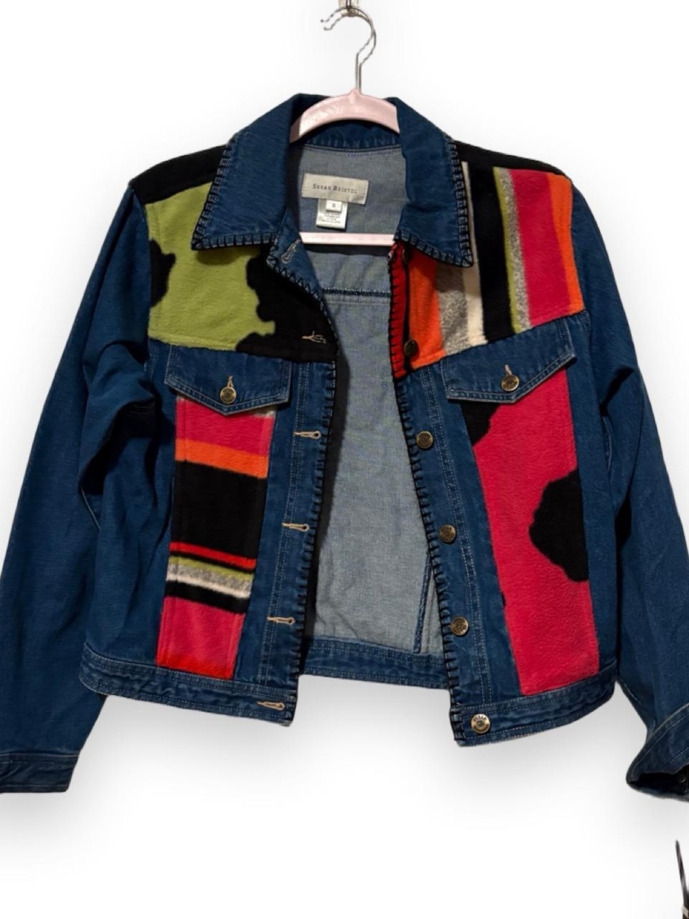 Vintage Susan Bristol cute denim jacket with fun colorful patches small